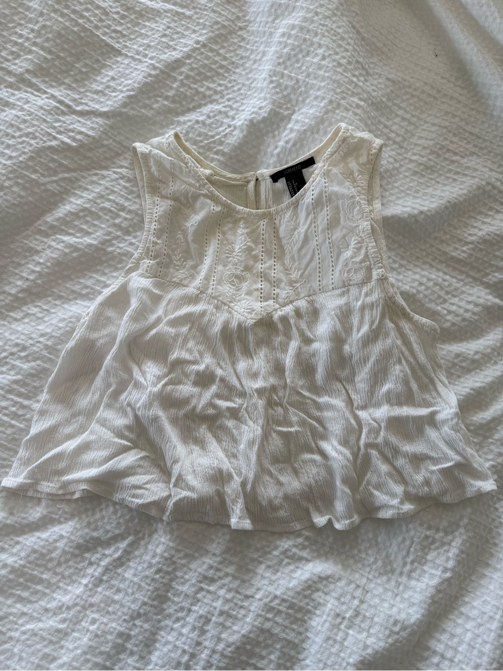 Forever 21 White Embroidered Sleeveless Peplum Camisole